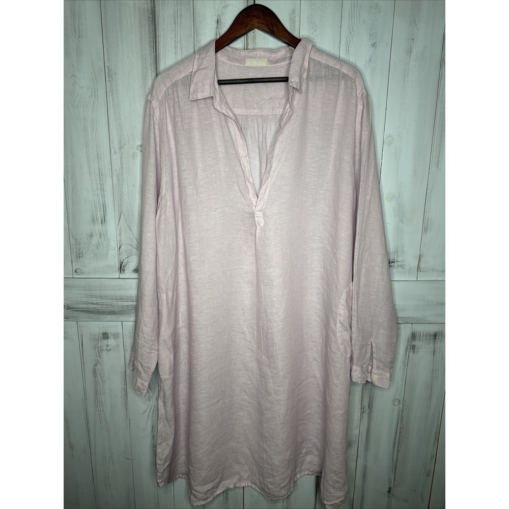 WOMENS CP SHADES PURPLE 100% LINEN LARA MIDI SHIRT DRESS XL POCKETS LAGENLOOK
